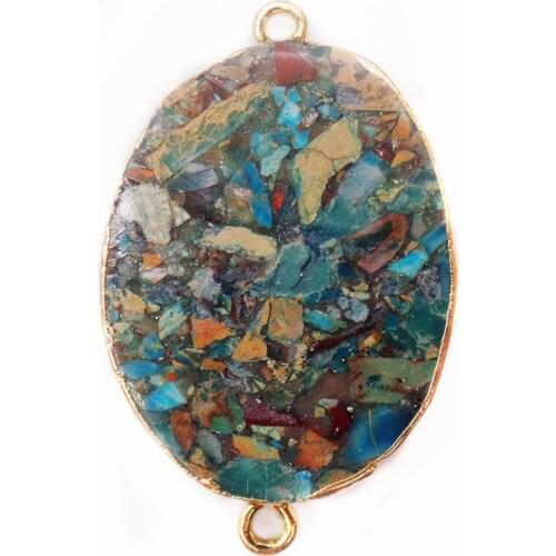 1Pcs 48x28x5mm Green And Brown Sea Sediment Jasper & Pyrite Oval Gilt Edge Bracelet Connector Bead DIY Jewelry Accessories S874