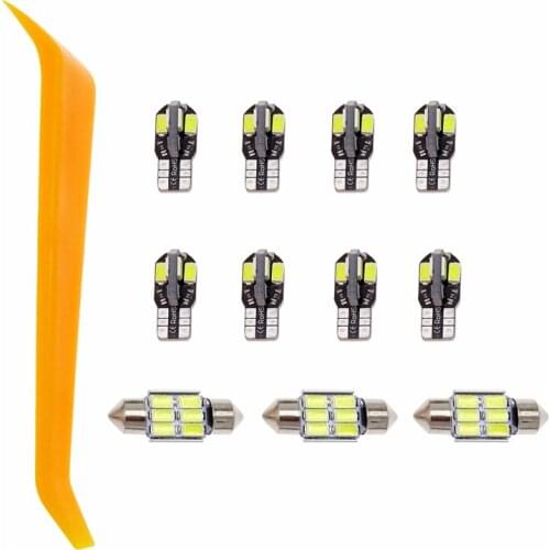 11 Pcs Car Interior Lighting Map Dome Trunk Lamp Kits Car White Interior LED Bulbs Accessories for Toyota Prius T10 2004-2015