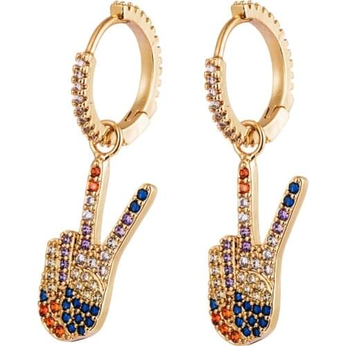 2Pcs V Shape Hands Gold Plated Stud Earring Rhinestone Drop Set Great Gifts