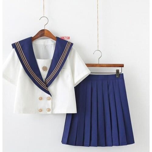 2021 School Unifom Fashion New Golden Sun Embroidery Cosplay Sailor Japanese JK Uniform Short Long Sleeved Tops Pleated Skirt