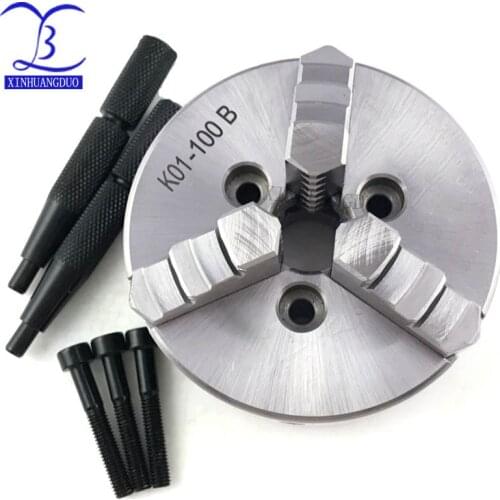 3 Jaws Manual Lathe Chuck K01-100B 100mm 3-M6 Hardened Steel for Wood Lathe