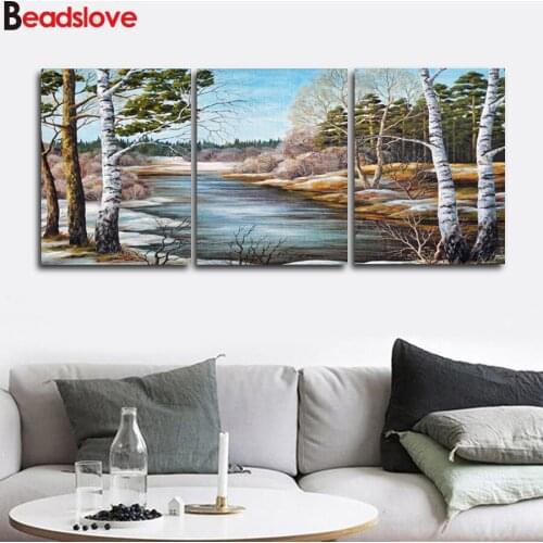 3 pcs Winter Forest Landscape Full square round diy diamond painting diamond embroidery 5D rhinestone mosaic modern Art
