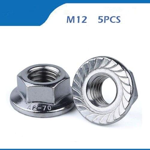 5pcs Free Shipping High Quality 304 stainless steel flange face toothed lock nut nut DIN6923 M12 nuts,m12 nut