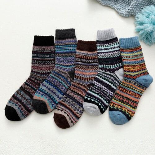 5 Pack Womens Socks Vintage Winter Soft Warm Knit Wool Socks Harajuku Calcetines Female and Ladies Long Socks Skarpetki Damskie