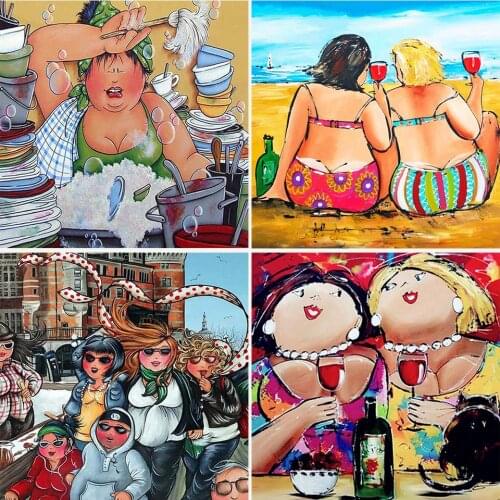 5D Diy Diamond Painting Cartoon Fat Lady Needlework Full Square Diamond Embroidery Mosaci Rhinestone Modern Home Decoration