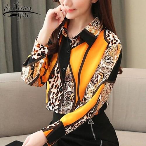 Blouse women 2021 fashion chiffon shirts women tops Spliced Leopard Square Collar blusas femininas shirts Leopard button 8092 50