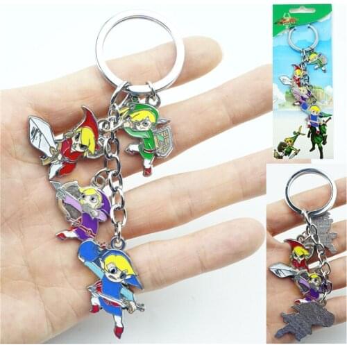 Game Winged Triforce Master Sword Keychain Keyring 4 in 1 set Alloy Metal Pendant Cartoon Figures Key Ring Cosplay Accessories