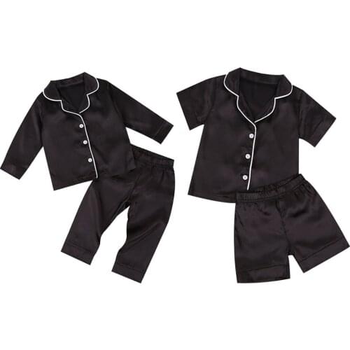 Kids Baby Girl Boy Faux Silk Satin Pajamas Set Autumn Summer Kid Sleepwear Long Sleeve Nightgown Pyjamas Rainbow Tops+Pants 1-7Y