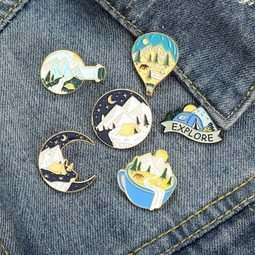 Adventure Enamel Pins Explore Natural Scenery Brooch Lapel Badge Bag Cartoon Jewelry Gift for Kid Friend