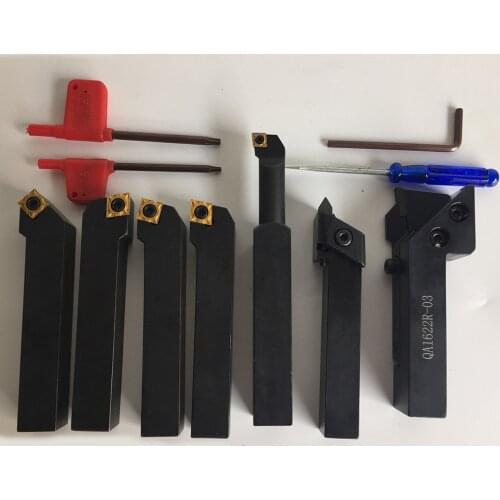 16x16 tool holder 7pcs indexable carbide lathe tool hard alloy turning tool with 7 pcs ti coated tip for threading