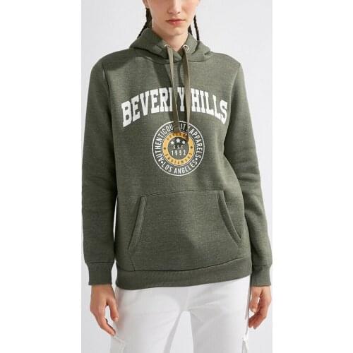 Printed Hooded cotton Sweatshirt Pocket With beverly hills letter printed new season womens hoodie green color