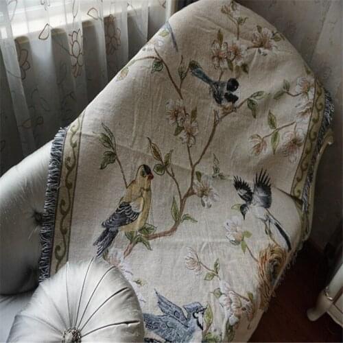 Cotton Blanket American Style Flower Bird AB Side Throw With Tassel Bed Sofa Chair Cover Travel Portbale Wrap Home Decor Textile