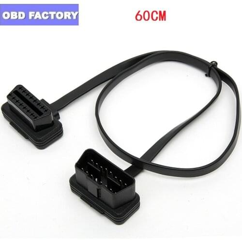 60CM 16Pin Male to Female Flat Thin As Noodle Cable ELM327 OBDII OBD2 Elbow Extension Cable Accessories Connector Interface