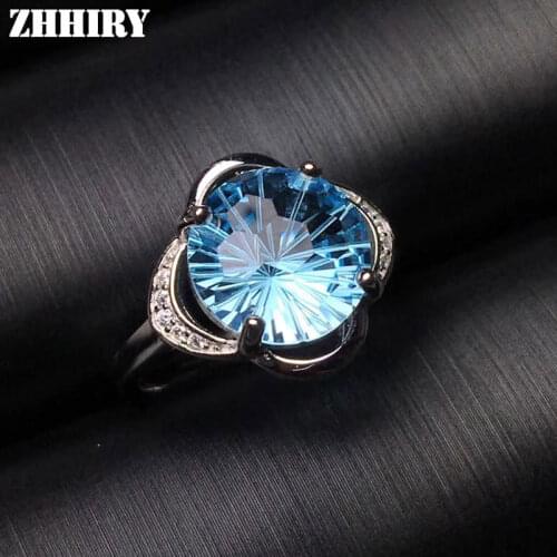 ZHHIRY Genuine Natural Fireworks Blue Topaz Ring For Women 925 Sterling Silver Gemstone Rings Fine Jewelry
