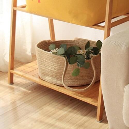 Jute Round Laundry Basket No Odor Modern Underwear Comfortable Natural Laundry Hamper with Two Handle for Bathroom