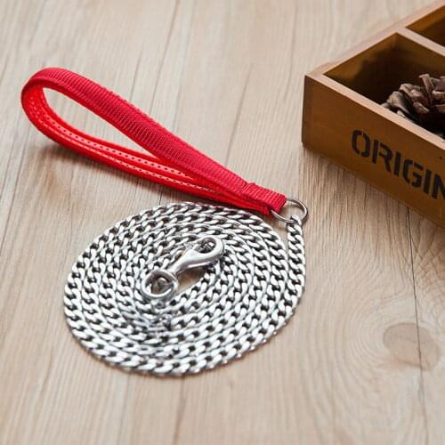 Dog Traction Iron Chain Pet Anti Biting Chain Flat Twisted Chain Dog Iron Chain With Foam Handle Anti Bite Dog Chain