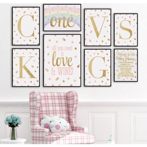 Golden Letters Rainbow LOVE Quotes Wall Art Canvas Painting Nordic Posters And Prints Wall Pictures For Living Room Home Decor