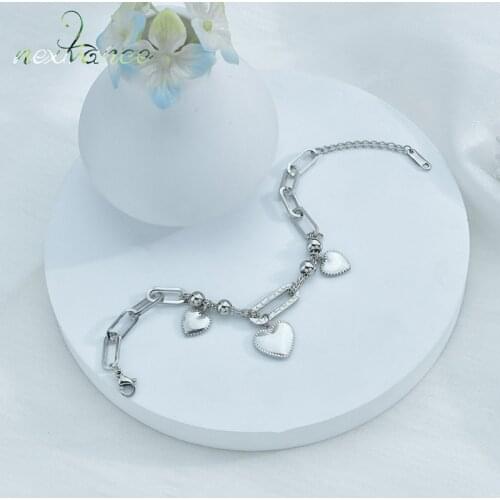 Nextvance Charm Stainless Steel Bracelets Three Peach Heart Bangle Bracelet For Women Girlfriend Jewelry Gift
