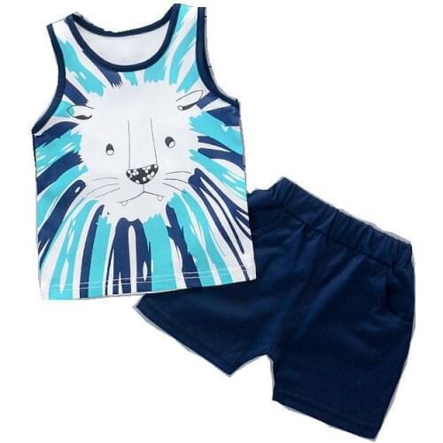 New Summer Fashion Children Clothes Baby Girls Boys Cotton Vest Shorts 2Pcs Sets Toddler Casual Costume Kids Cartoon Sportswear