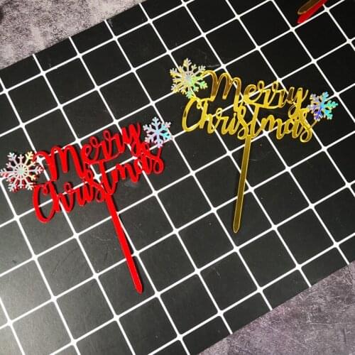 2022 New Merry Christmas Acrylic Cake Topper Gold Glitter Snowflake Acrylic Cupcake Topper for Xmas Party Cake Decorations