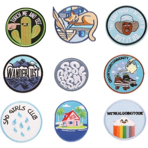 New Fashion Round Rainbow Cloud Patches for Clothes Decor Iron on Cactus Sleep Cat Skateboard Shoes Stickers Diy Clothing Badges