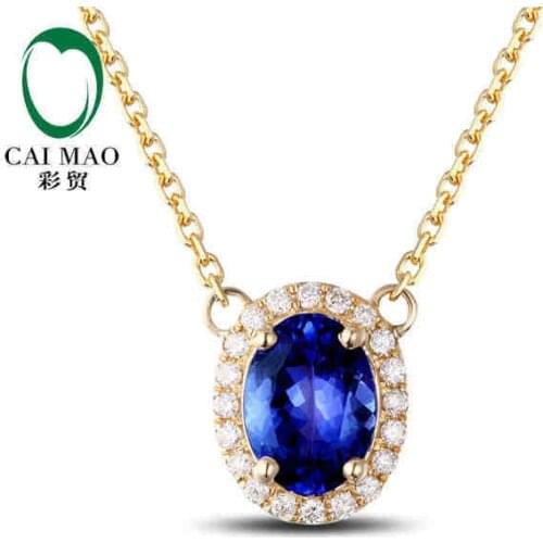 CaiMao 18KT/750 Yellow Gold 1.39 ct Natural IF Blue Tanzanite AAA 0.15 ct Full Cut Diamond Engagement Gemstone Pendant Jewelry