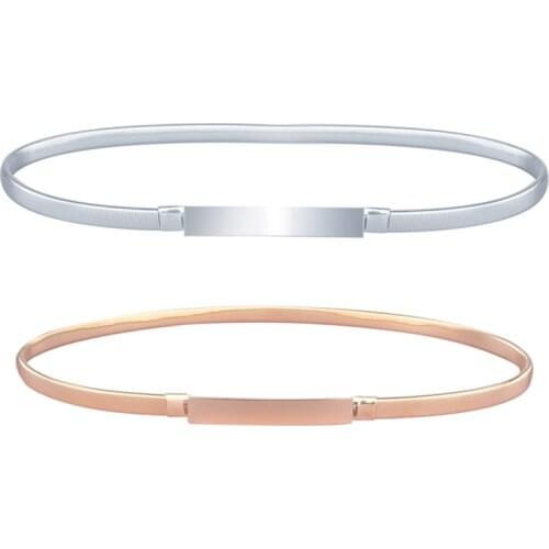 Gold Silver Belts For Women Dresses Elastic Stretch Female Waist Belts Metal Plate Thin Ladies Dress Belts