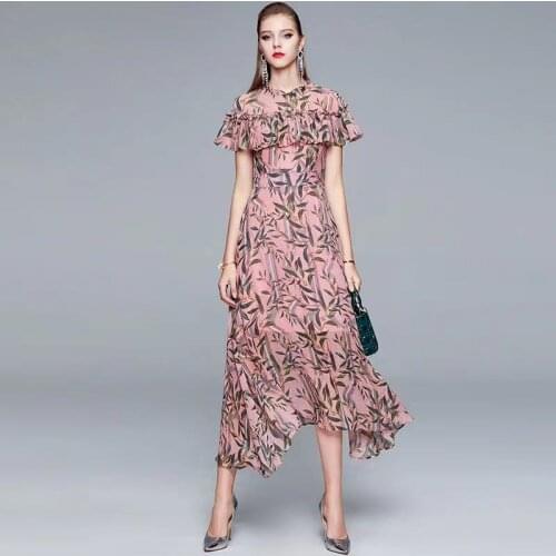 IVY HE New Fashion Runway Summer Womens Dress 2021 Ruffles Short Sleeve Holiday Party Dress Robes Female Floral Beach Dresses