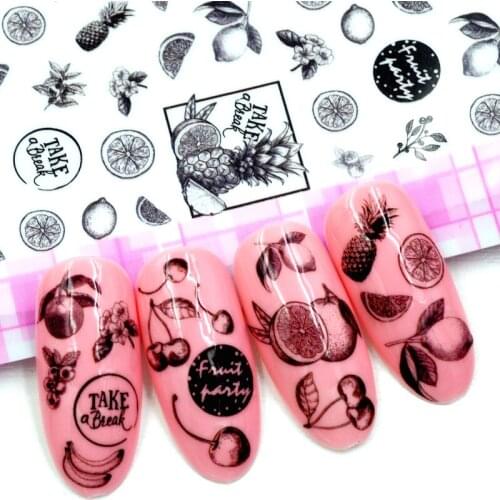 Self-adhesive black fruit 3d nail art decorations sticker and decals manicure material nail supplies tool new arrival