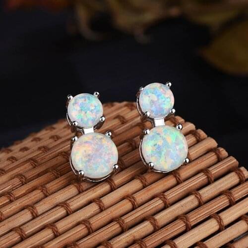 BLACK ANGEL Luxury Elegant Double Fire Opal Earrings 2020 New 925 Silver Opal Hamsa Stud Earring for Women Jewelry Wholesale