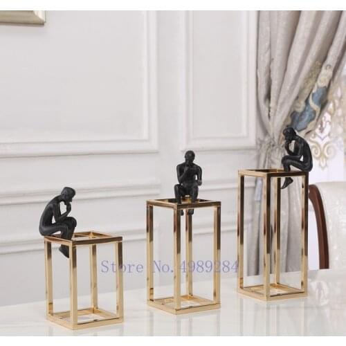 Modern Abstract Human Sculpture Resin Metal Rack Thinking Handicraft Furnishings Golden Home Decoration Accessories Home Decor