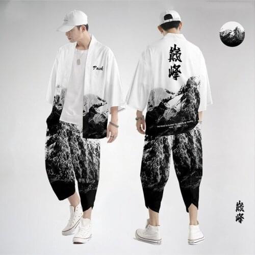 Japanese Traditional Clothing Kimono Pants Men Retro Yukata Asian Fashion Tang Suit Harajuku Hanfu Yukata Jacket