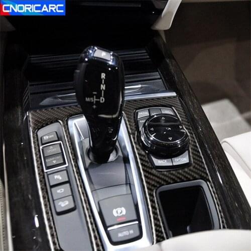 Carbon Fiber Center Armrest Gearshift Panel Decorative Multimedia Frame Cover Trim Sticker For BMW X6 F16 X5 F15 2015-2018 LHD