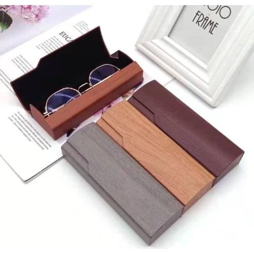 High Quality Wood Grain Hard Holder Plated Metal Reading Glasses Case for Men and Women PU Leather Eyeglass Box