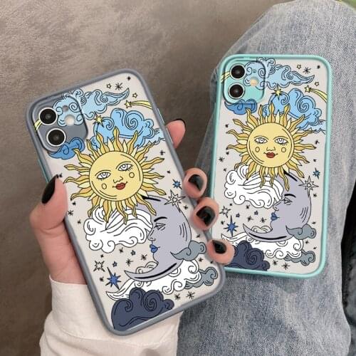 Funny Sun Moon Face Shockproof Phone Case For iPhone 11 Pro 12 Mini XS MAX X XR SE 2020 8 7 6 6s Plus Hard PC Matte Back Cover
