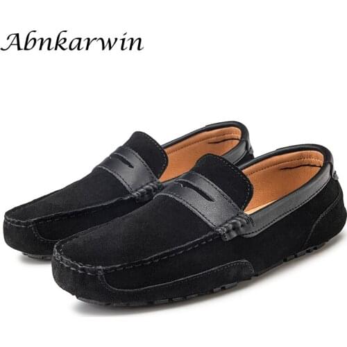 Suede Loafers Slip On Casual Shoes Men Driving Black Brown Moccasin Man 2021 New Summer Autumn Lofer Plus Size 47