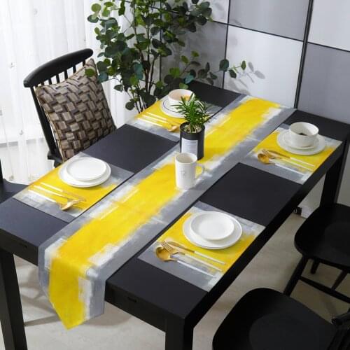 Yellow Gray Abstract Art Texture Table Runner Placemat Set Tablecloth Dining Table Mat Home Wedding Table Decoration