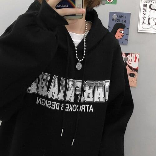 Letters gothic Graffiti Letter Print Plus Velvet Sweatshirt y2k goth Women Harajuku Fleece Hoodie Hip Hop Stranger Things Hooded