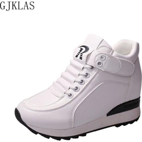 Leather Casual Wedges Shoes for Women Chunky Sneakers High Heel Sport Shoes White Black Sneakers Fashion Trendy Girls Trainers
