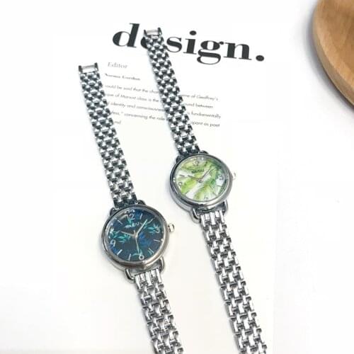 Leaves dial women fashion quartz watches silver gold bracelet watch stainless steel exquisite ladies wristwatches woman clock