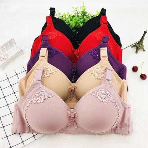 Big Size Womens Wire Free Bra 2021 New Fashion Embroidered Underwear Breathable Comfortable Brassiere Solid Color Bralette