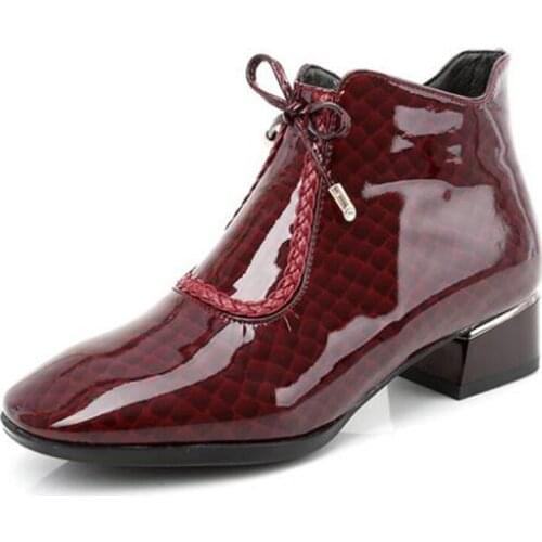 ZXRYXGS New Top Soft Cowhide Patent Leather Short Boots Womens Autumn and Winter Boots Large Size Warm Shoes Winter Snow Boots