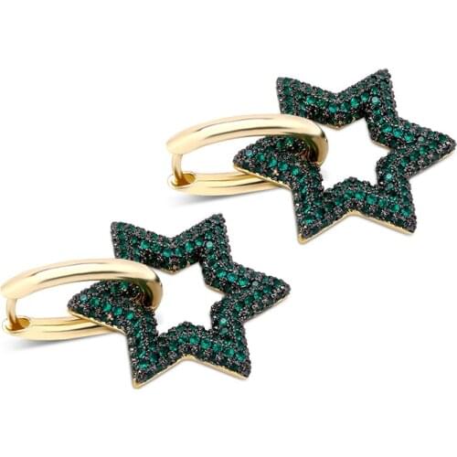 1 pair Hip Hop Prong Setting AAA CZ Stone Bling Ice Out Jewish Star of David Drop Earrings for Men Women Unisex Fashion Jewelry