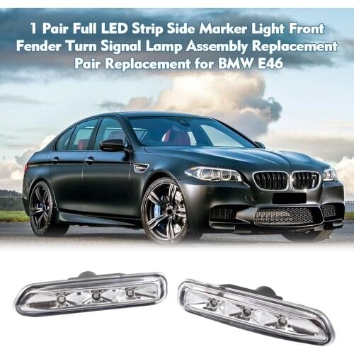 1 Pair Full LED Strip Side Marker Light Front Fender Turn Signal Lamp Assembly Replacement Pair Replacement for BMW E46 White