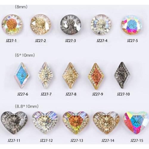 10Pcs Nail Art Retro Relief Rhniestones Square/Love/Round 3Different Sizes Special-shaped Nail Art Diamond Flashing Crystal H