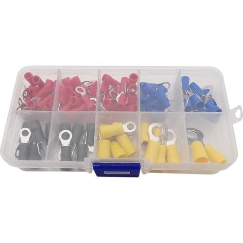 102PCS RV Ring Terminals Insulated Cold Pressed Terminal End Butt Assortment Kit Electrical Crimp Wire Connector