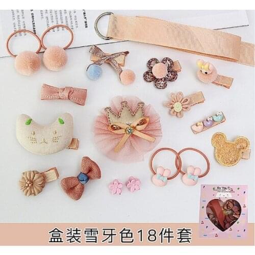 18Pcs/Set Baby Girls Hair Accessories Set Fully Lined Cute Hair Bows Hairpins Elastic Hair Ties Ponytail Holders
