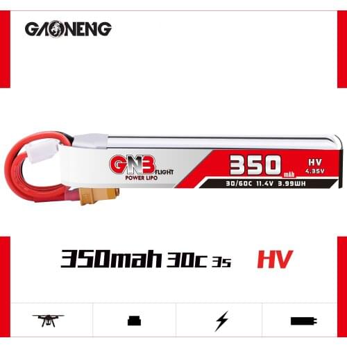 2/4pcs Gaoneng GNB 350mAh 3S 11.4V 30C/60C HV Lipo Battery XT30 Plug For FullSpeed TinyLeader Whoop 3S Drone RC FPV Drone Parts