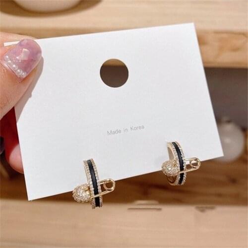 2020 Summer New Design Earring For Women Charming Black C Fibula CZ Pendant Earrings