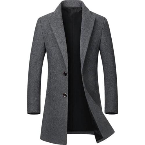 Winter Wool Jacket Mens High-quality Wool Coat casual Slim collar wool coat Mens long cotton collar trench coat
